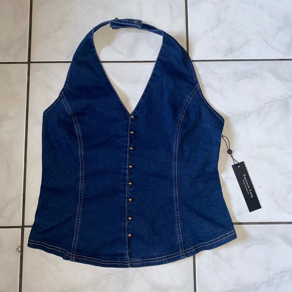 Denim Halter Tank Top
